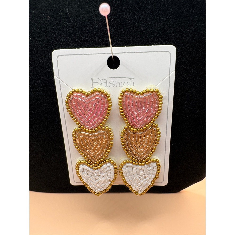 Trio of Vertical Hearts Earrings - Costume Jewelry